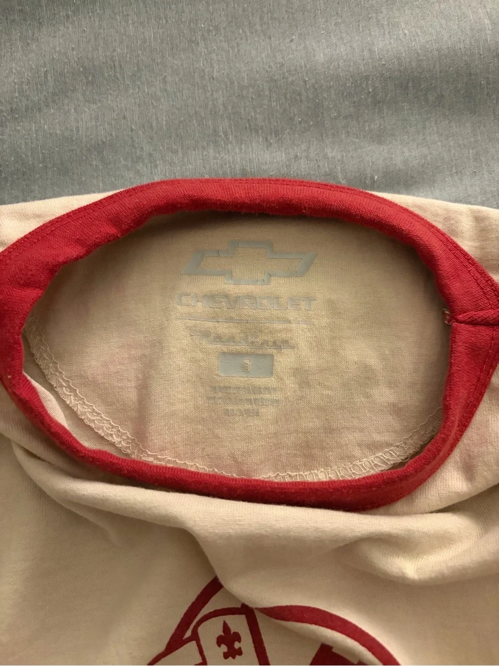 Corvette Cream Ringer T-Shirt with Red Trim